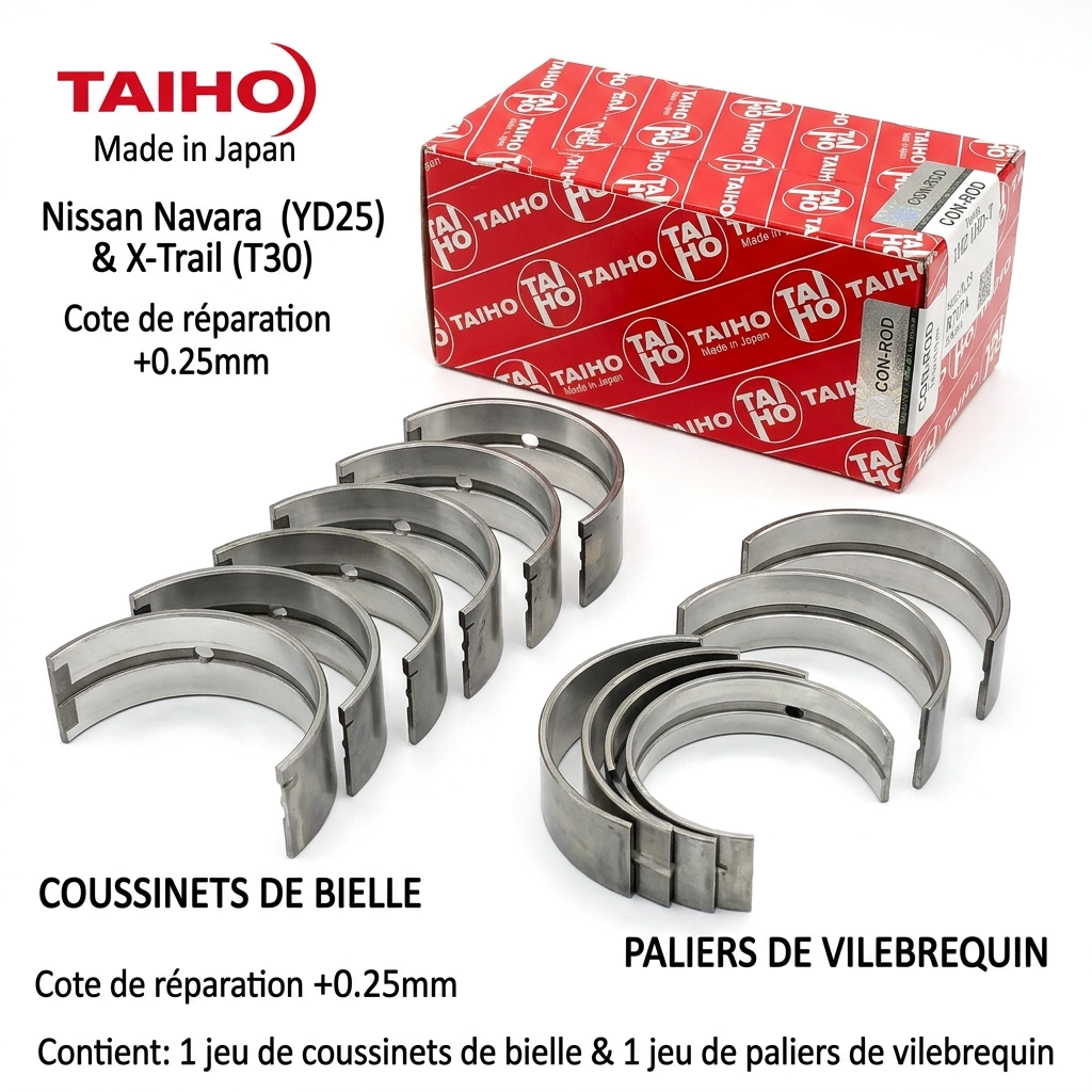 Coussinet de bielle et palier pour Nissan Navara moteur YD25 et Nissan X-Trail modèle T30 cote de réparation 0.25 millimètres Taiho Japon