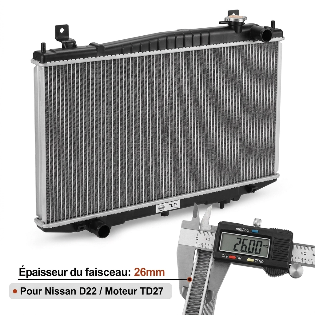 Radiateur à eau pour Nissan D22 avec moteur TD27 d'une épaisseur de 26 millimètres