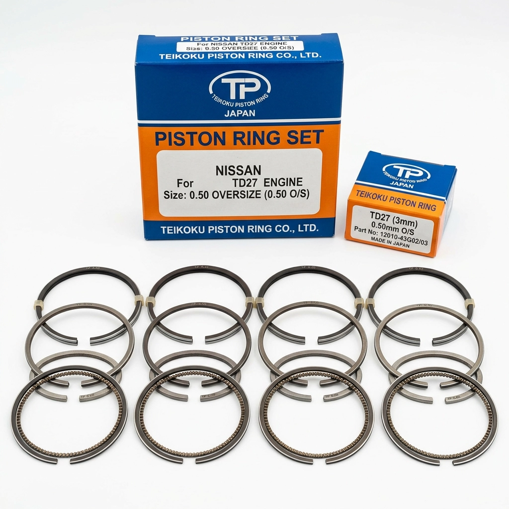 Jeu de segments de piston côte réparation 0.50 pour moteur Nissan TD27 3 millimètres fabriqué par Teikoku Piston Japon